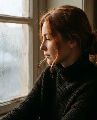 Profile of Woman by Frosted Window