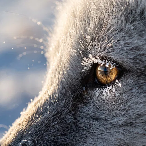 Macro Close-Up of Frosted Arctic Fox Eye