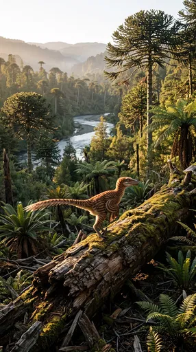 Feathered Velociraptor in Prehistoric River Valley