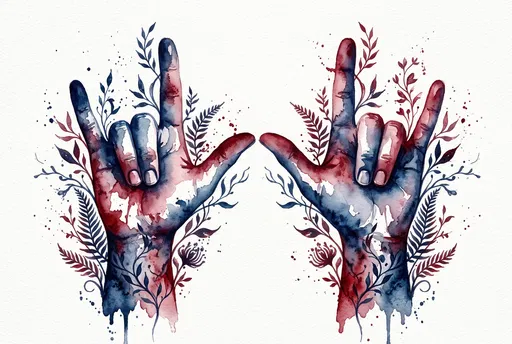 Watercolor Hands Making I Love You Sign