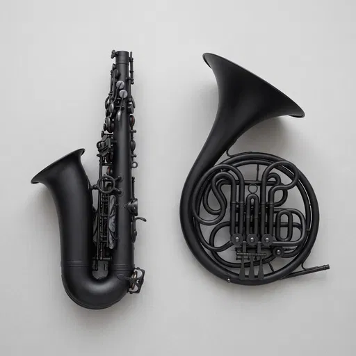 Matte Black Saxophone and Horn Flatlay