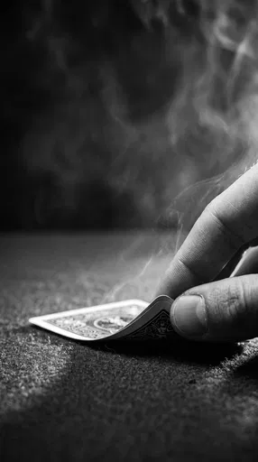 Fingers Peeking at Playing Card in Smoke