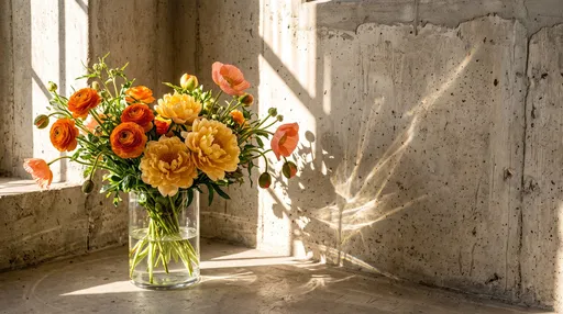 Sunlit Orange and Yellow Bouquet on Concrete