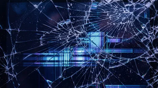 Shattered Digital Screen With Blue Glitch Lines
