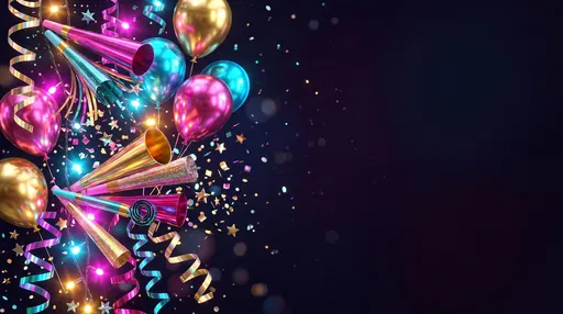 Festive Metallic Balloons and Party Horns Background