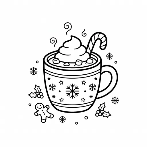 Christmas Hot Cocoa Coloring Page