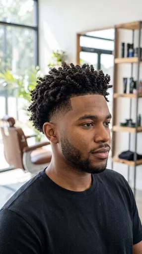 Young Man With Curly Drop Fade Haircut