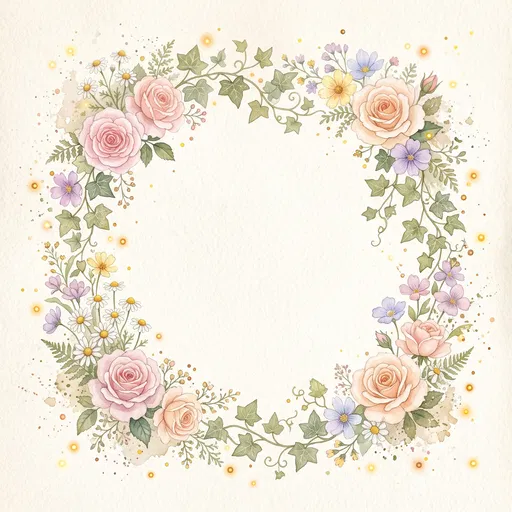 Watercolor Pastel Floral Wreath Border Frame