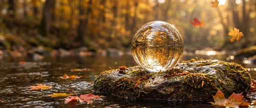 Glass Orb on Mossy Autumn Stone
