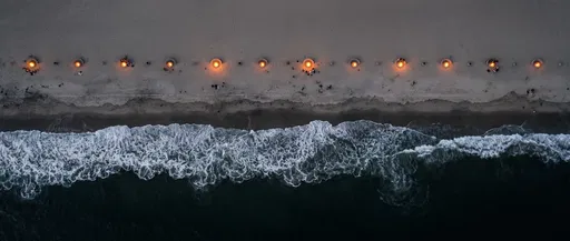 Aerial Night View of Beach Bonfires