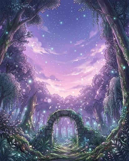Enchanted Forest Archway Under Twilight Sky