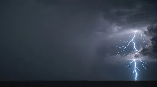 Forked Lightning Strike in Dark Stormy Sky