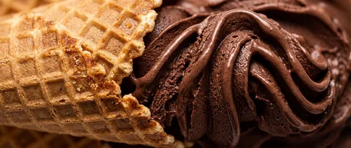 Macro Waffle Cone and Chocolate Ice Cream