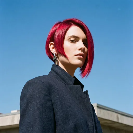 Woman With Red Asymmetrical Bob Cut