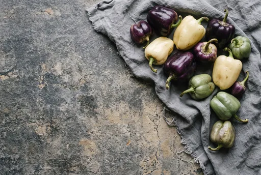Heirloom Bell Peppers on Grey Linen