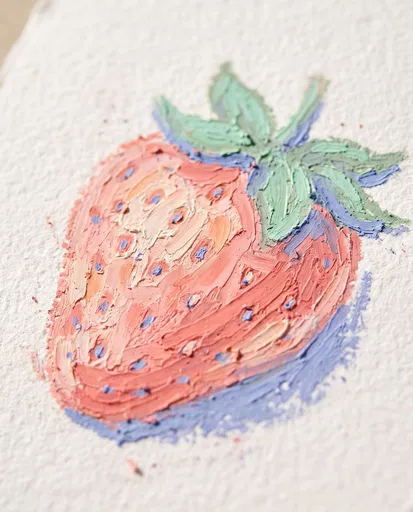Textured Oil Pastel Strawberry Drawing