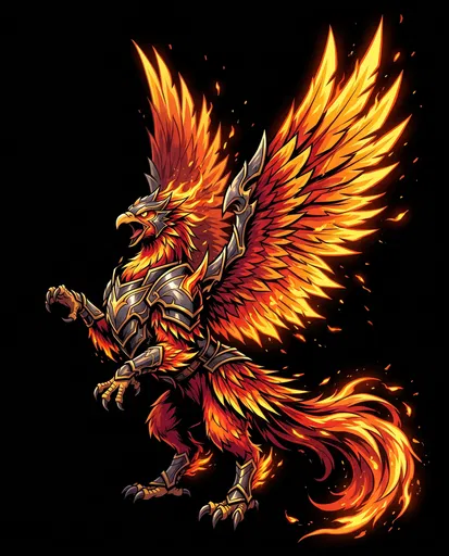 Armored Fiery Phoenix Griffin Illustration