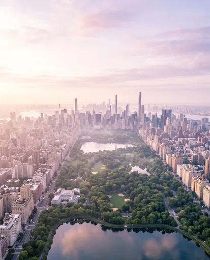Aerial Sunrise Over Central Park Skyline