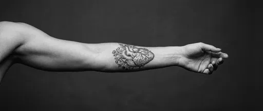 Monochrome Forearm with Anatomical Heart Tattoo