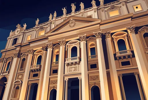 Saint Peter's Basilica Facade Night Illustration