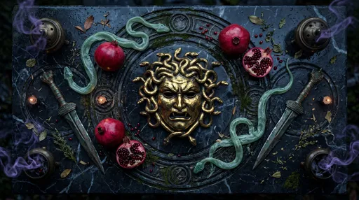Golden Gorgon Mask on Ritual Altar
