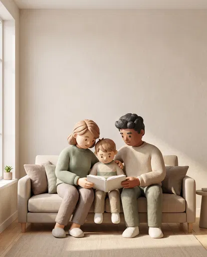 Clay Style Family Reading on Sofa