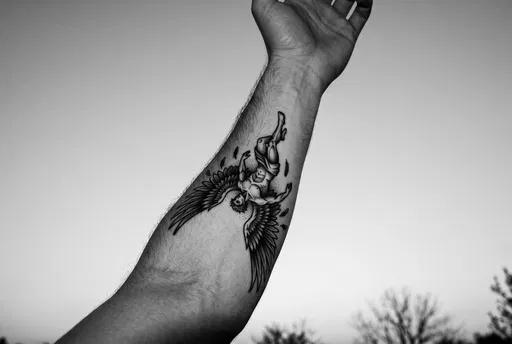 Black and White Forearm Icarus Tattoo