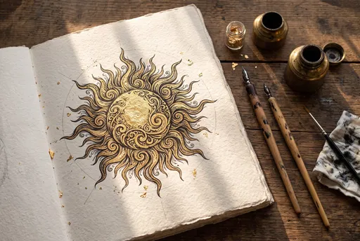 Gold Leaf Sun Sketchbook Illustration