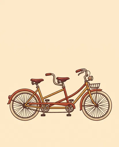 Retro Tandem Bicycle Cartoon Illustration