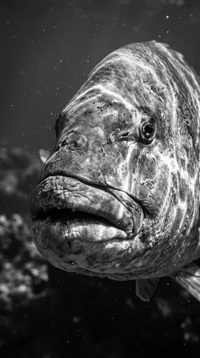 Black and White Close-Up of Large Fish