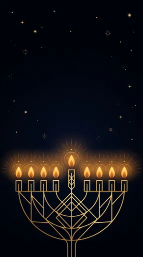 Geometric Golden Menorah on Starry Background