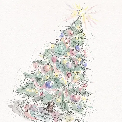 Pastel Watercolor Christmas Tree Sketch