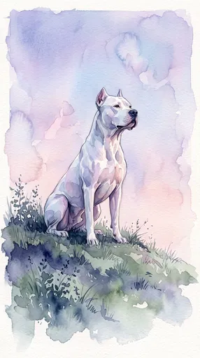 Watercolor Dogo Argentino on Hillside