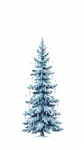 Icy Blue Gouache Christmas Tree Illustration