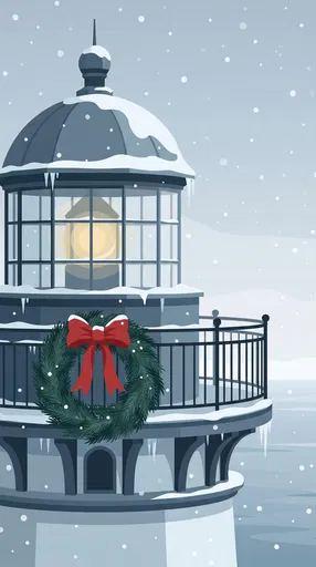 Winter Lighthouse With Christmas Wreath Illustration