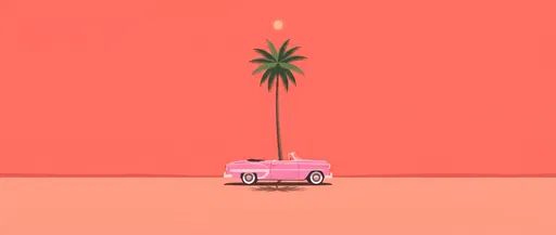 Minimalist Pink Convertible Under Palm Tree