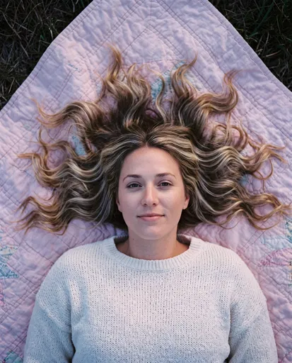 Overhead Portrait of Woman with Blonde Highlights