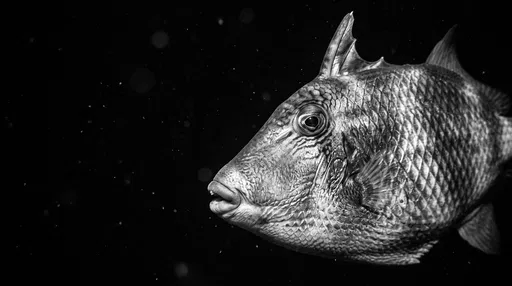 Monochrome Close-Up of Triggerfish at Night