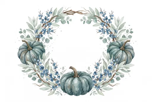 Watercolor Blue Pumpkin and Berry Wreath