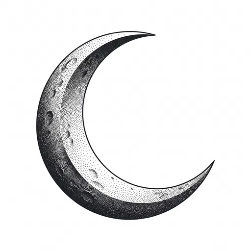 Stippled Monochrome Crescent Moon Illustration