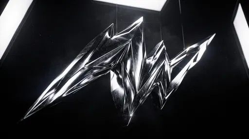 Suspended Chrome Lightning Bolt Sculpture