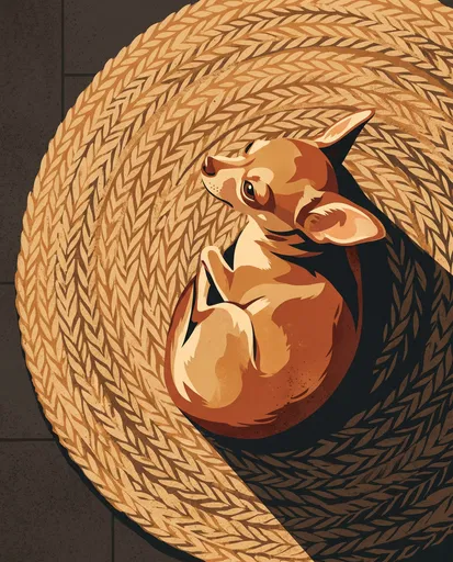 Graphic Illustration of Chihuahua on Woven Rug