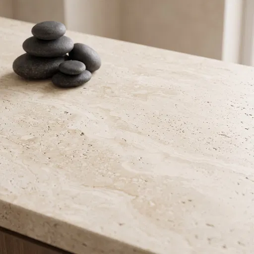 Travertine Countertop with Stacked Zen Stones