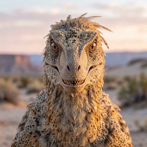Feathered Velociraptor Front Portrait at Dawn