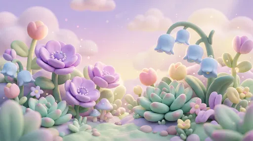 Pastel Clay Flowers in Dreamy Garden