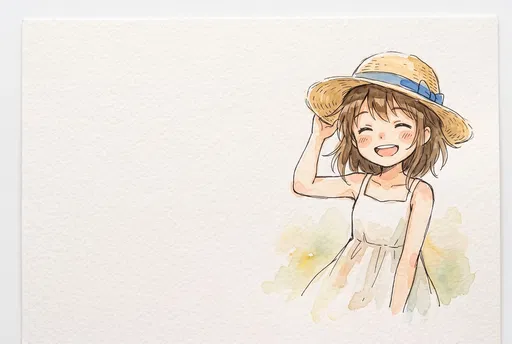 Watercolor Anime Girl in Straw Hat