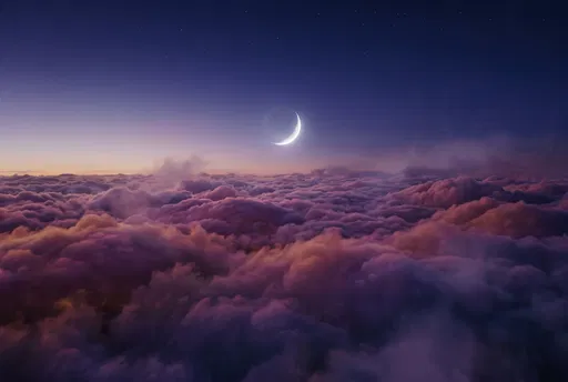 Crescent Moon Above Twilight Clouds
