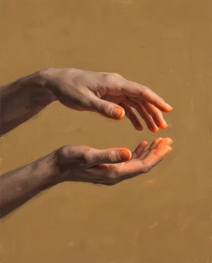Oil Painting of Two Hovering Hands