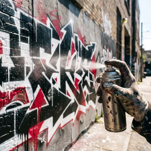 Gloved Hand Spraying Urban Graffiti Wall
