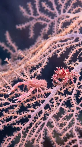 Pink Squat Lobster and Candy Crab on Coral